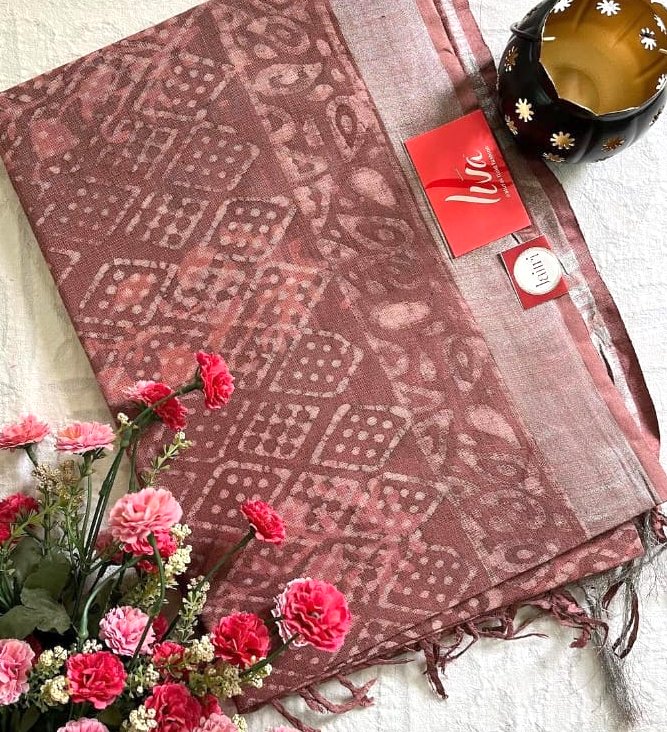 Art linen hand block print saree – by Jaitri